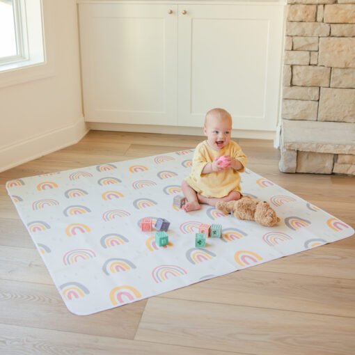 Baby Splat Floor Mat for Under High Chair - Rainbow Print - Image 2
