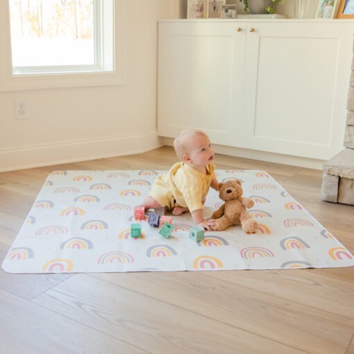 Baby Splat Floor Mat for Under High Chair - Rainbow Print